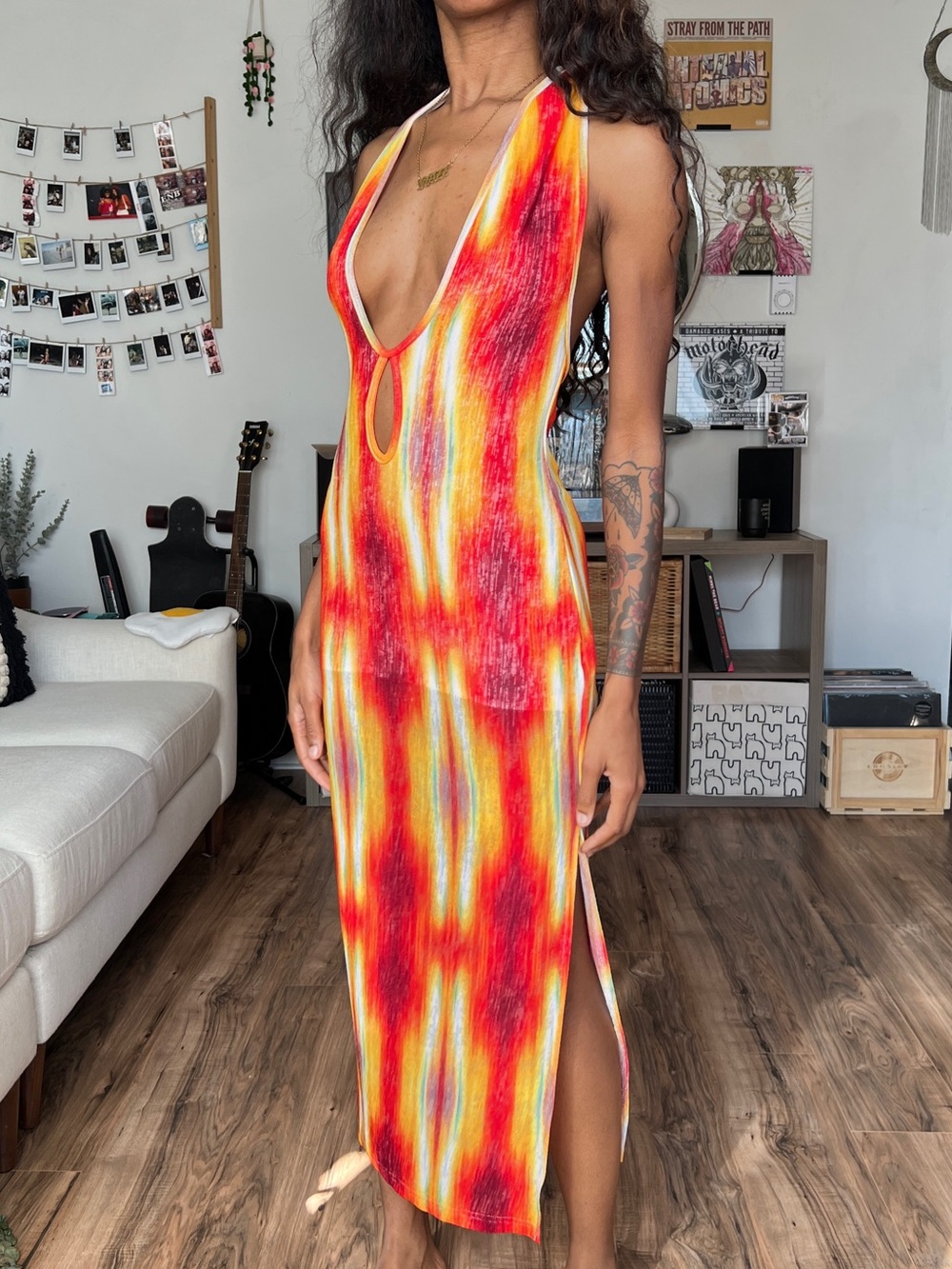 SHEIN Abstract Halter Midi Dress